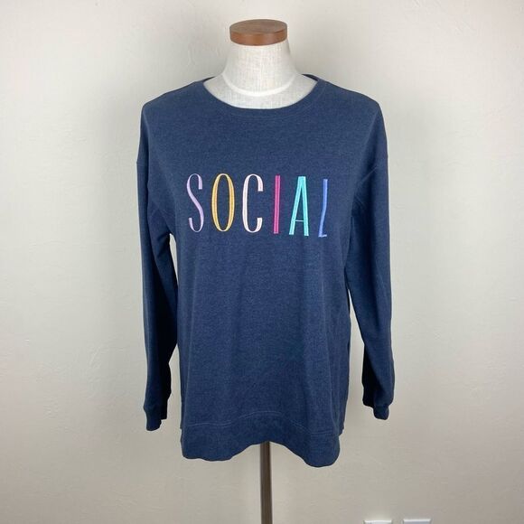 Wildfox ‘Social’ Statement Crewneck Sweatshirt - Navy - Picture 2 of 7